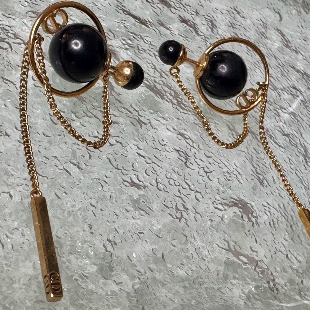 Christian Dior Black and Gold Chain Earrings
